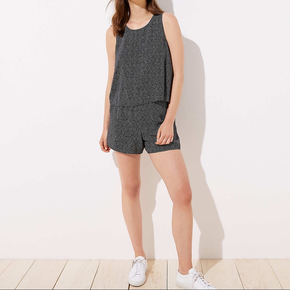 Loft NWT sleeveless polKa dot layered swingy romper‎ black white